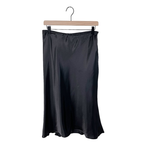 Vintage Dresses & Skirts - Vintage 90s Y2K JBS Ltd Black Silky Satin Midi Skirt A-line Size Medium Gothic